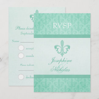 Mint green Fleur De Lis formal wedding RSVP Invitation