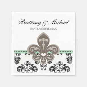 Mint Green Fleur de Lis Wedding Paper Napkins