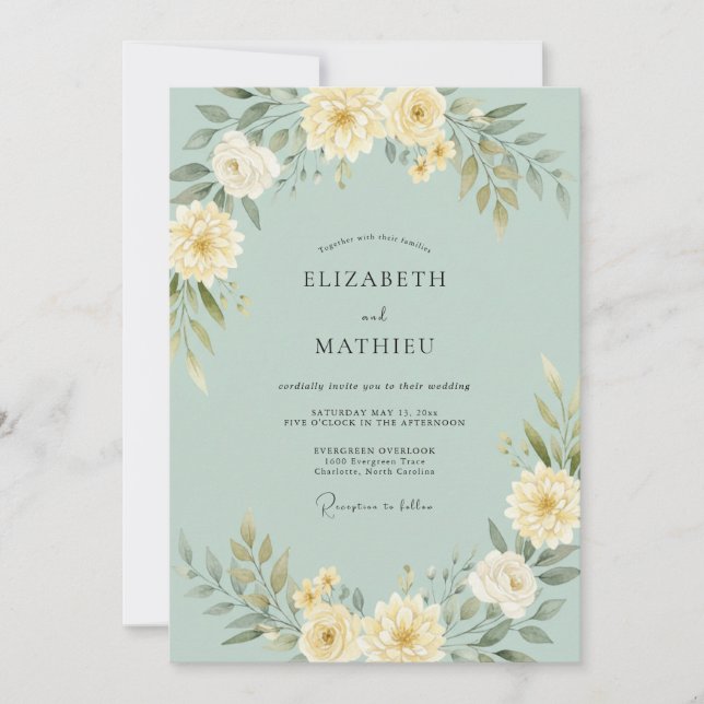 Mint Green Floral Arch Wedding Invitation (Front)