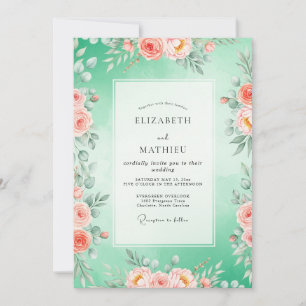 Mint Green Floral Bloom Wedding Invitation
