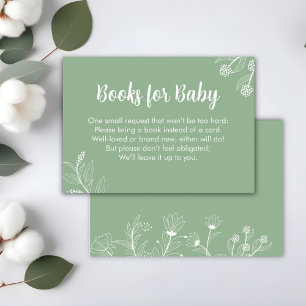 Mint Green Floral "Books for Baby" Baby Shower Enclosure Card
