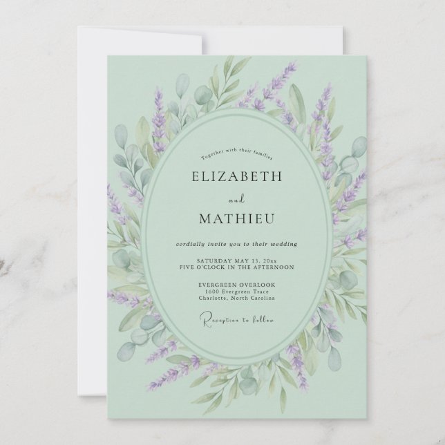 Mint Green Floral Botanical Wedding Invitation (Front)