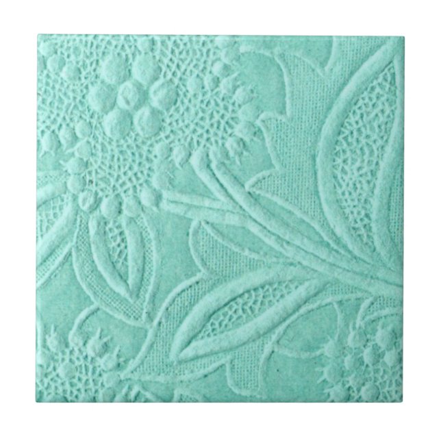 Mint Green Floral Ceramic Tile (Front)