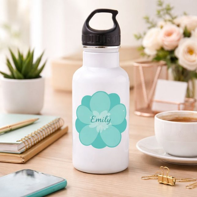 Mint Green Floral Custom Name  Water Bottle (Creator Uploaded)