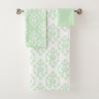 Mint Green Floral Damask Bath Towel Set