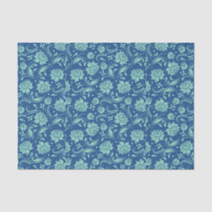 Mint-green Floral Damasks Over Blue Background Tissue Paper