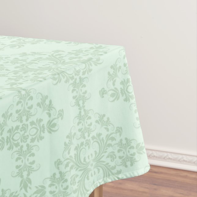Mint-Green Floral Damasks Tablecloth (In Situ)