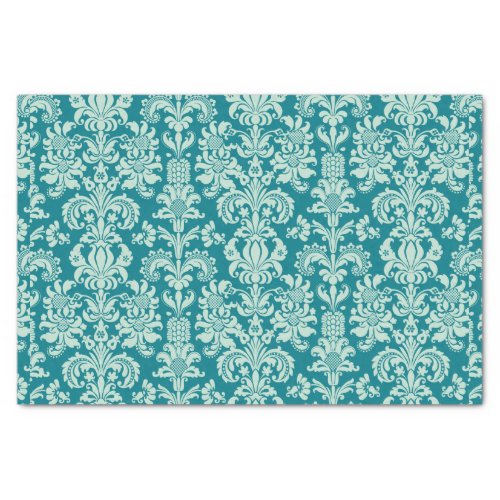 Mint_green Floral Damasks  Turquoise Background Tissue Paper
