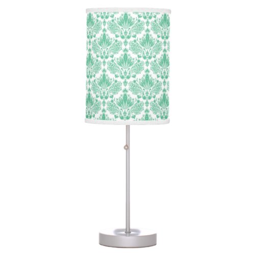 Mint Green Floral Damasks White Background Table Lamp