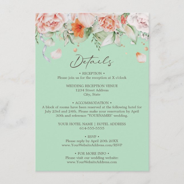 Mint Green Floral Details Enclosure Card (Front)