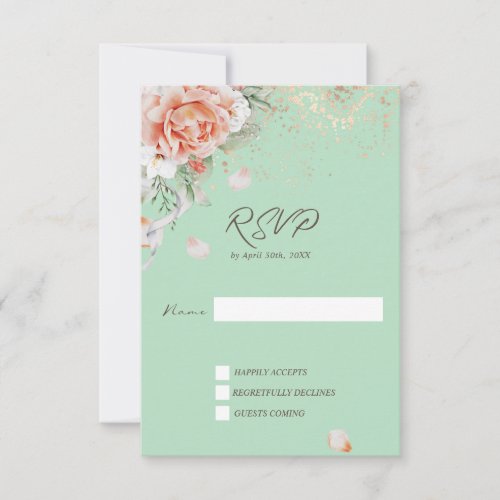 Mint Green  Floral Elegant Response Card