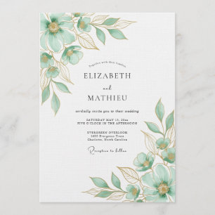 Mint Green Floral Flourish Wedding Invitation