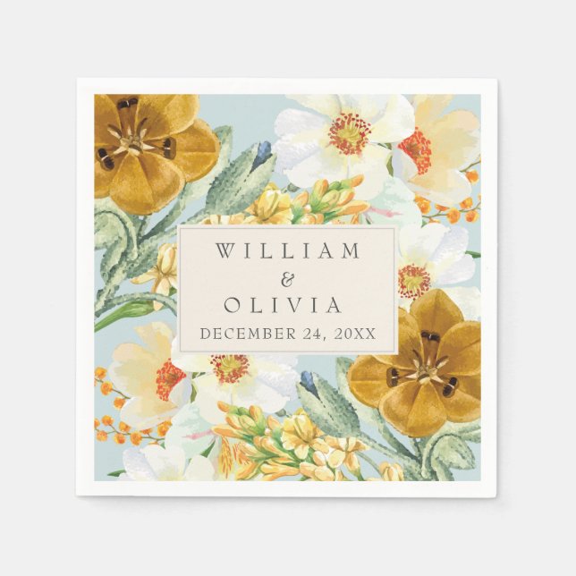 Mint green floral Garden wildflower Spring wedding Napkins (Front)