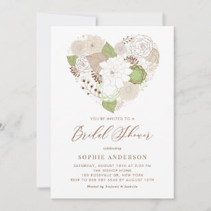 Mint Green Floral Heart Bridal Shower Invitation