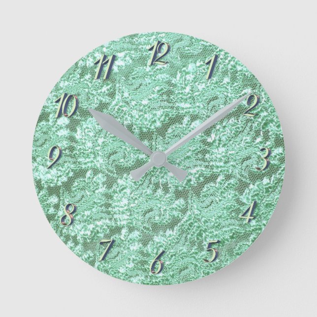 Mint green floral lace round clock (Front)