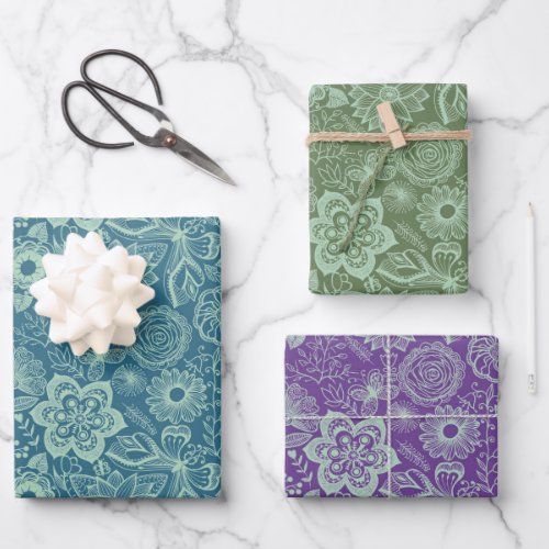 Mint_Green Floral Lace three background colors Wrapping Paper Sheets