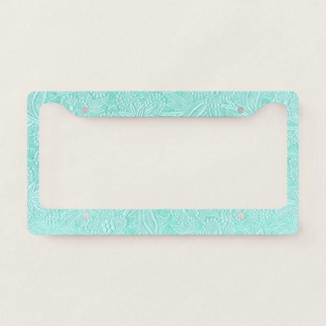 Mint Green Floral License Plate Frame (Front)