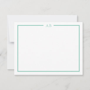 Mint Green Floral Monogram Note Cards