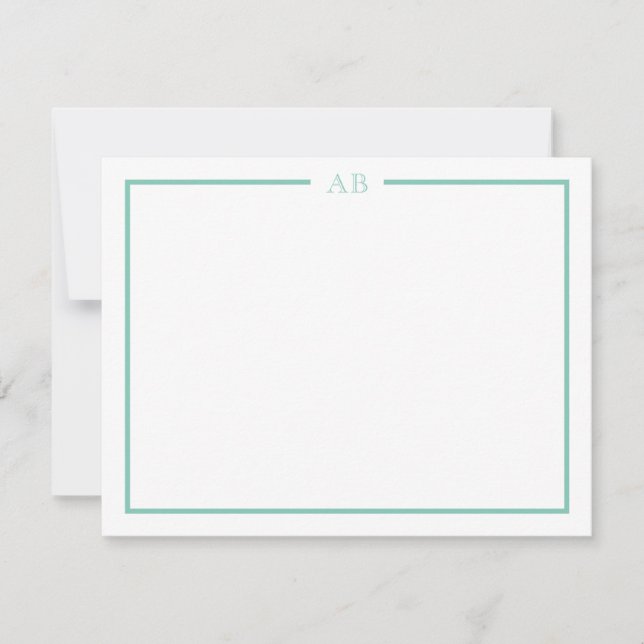 Mint Green Floral Monogram Note Cards (Front)