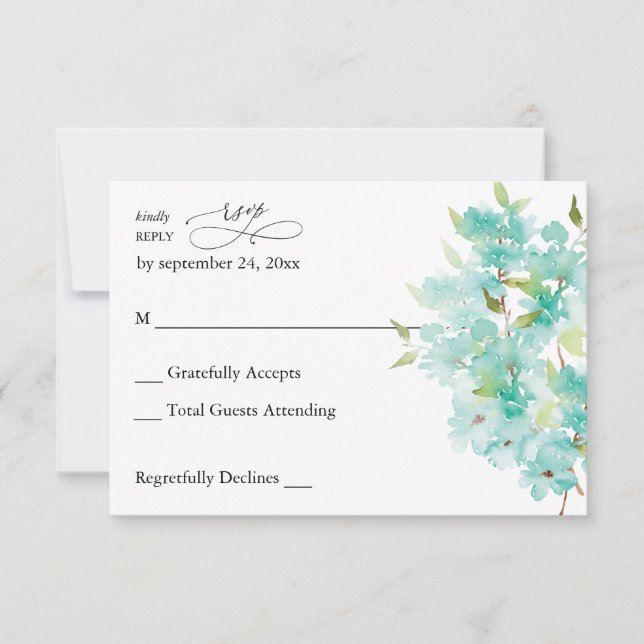 Mint Green Floral no Meal RSVP (Front)