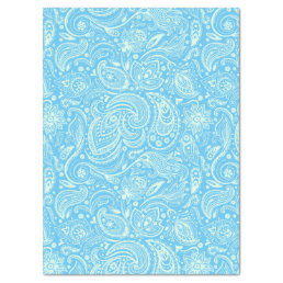 Mint-Green Floral Paisley Blue Background Tissue Paper