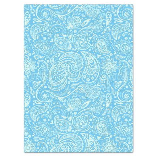 Mint_Green Floral Paisley Blue Background Tissue Paper
