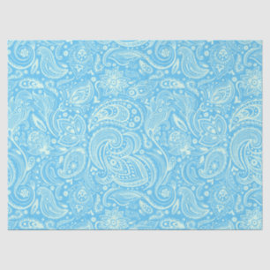 Mint-Green Floral Paisley Blue Background Tissue Paper