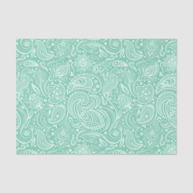 Mint-Green Floral Paisley Custom Background Tissue Paper (Front)