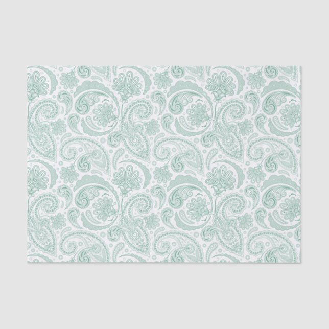 Mint-Green Floral Paisley Custom Background Tissue Paper (Front)