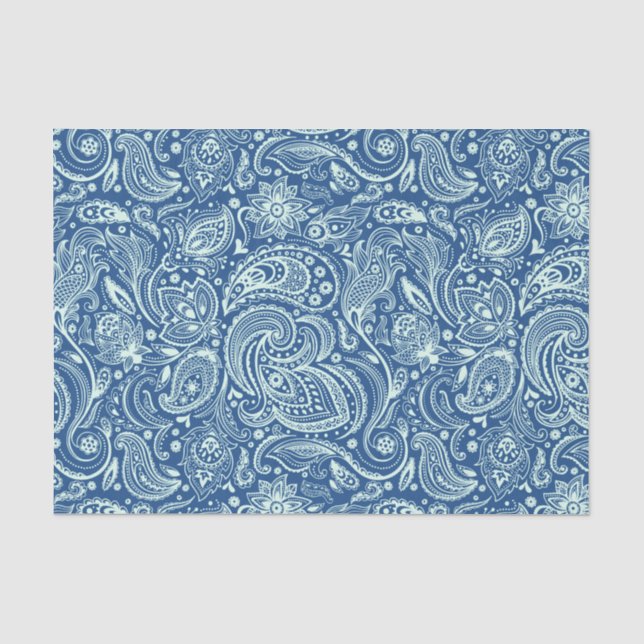 Mint-Green Floral Paisley Custom Blue Background Tissue Paper (Front)