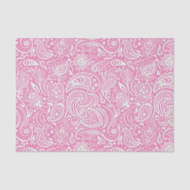 Mint-Green Floral Paisley Custom Pink Background Tissue Paper (Front)