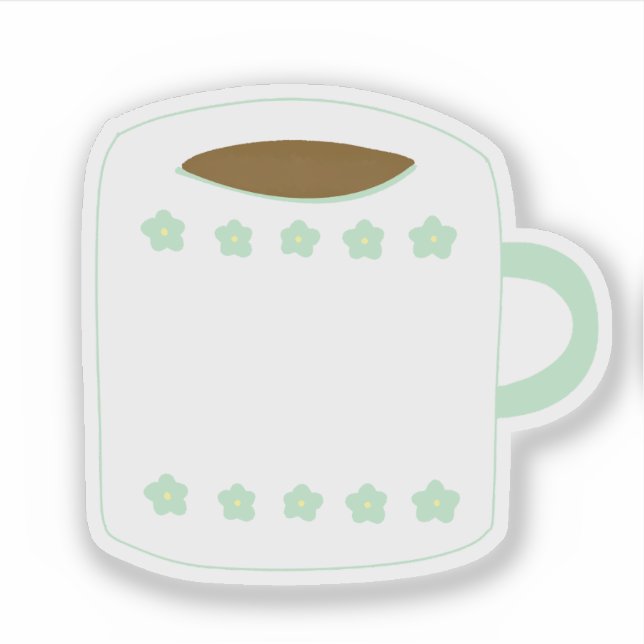 Mint Green Floral Pattern Coffee Gift Sticker (Front)