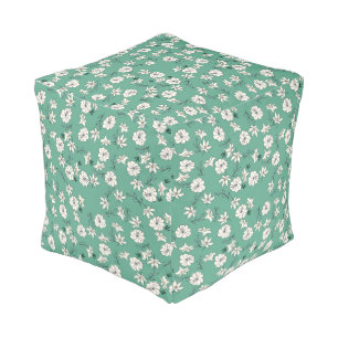 Mint Green Floral Pouf