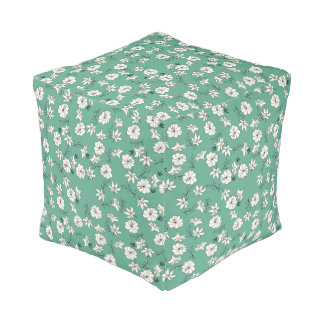 Mint Green Floral  Pouf