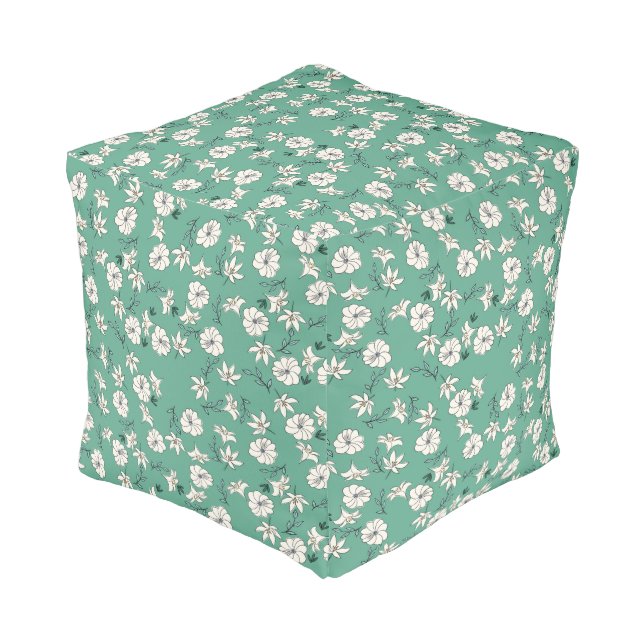 Mint Green Floral  Pouf (Angled Back)