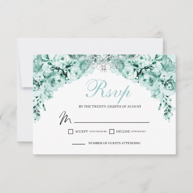 Mint Green Floral RSVP Enclosure Card (Front)