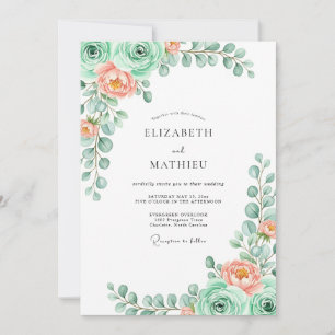 Mint Green Floral Spring Wedding Invitation