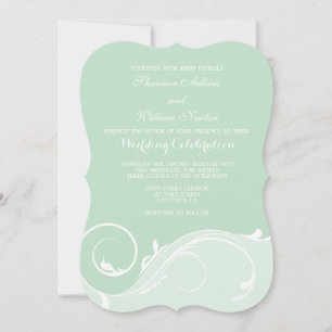 Mint Green Floral Swirl Bracket Wedding Invitesi Invitation