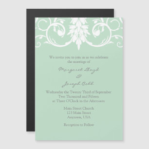 Mint Green Floral Swirls Magnetic Wedding Invites