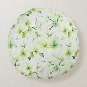 Mint Green Floral Tie Dye Round Pillow