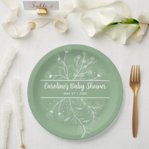 Mint Green Floral Vintage Baby Shower Paper Plates