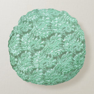 Mint green floral vintage lace look round pillow