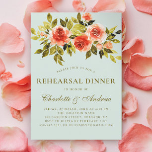 Mint Green Floral Watercolor Rehearsal Dinner Invitation