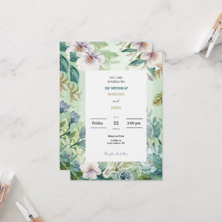 Mint Green Floral Watercolor Wedding Invitation