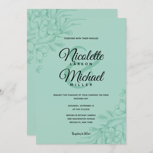 Mint Green Floral Wedding Invitation