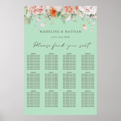 Mint Green  Floral Wedding Seating Chart