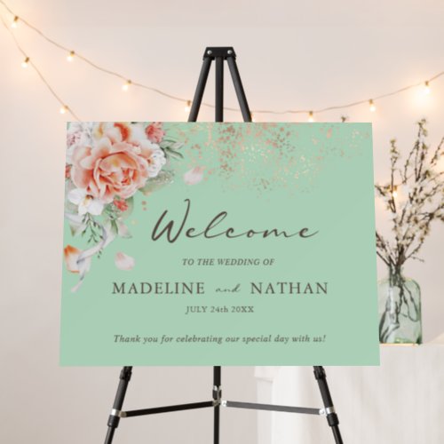 Mint Green  Floral Wedding Welcome Foam Board