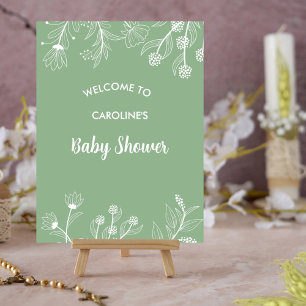 Mint Green Floral Welcome Baby Shower Sign