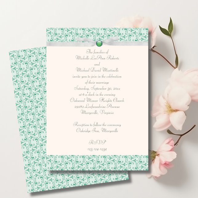 Mint Green Florentine Wedding Invitation (Creator Uploaded)