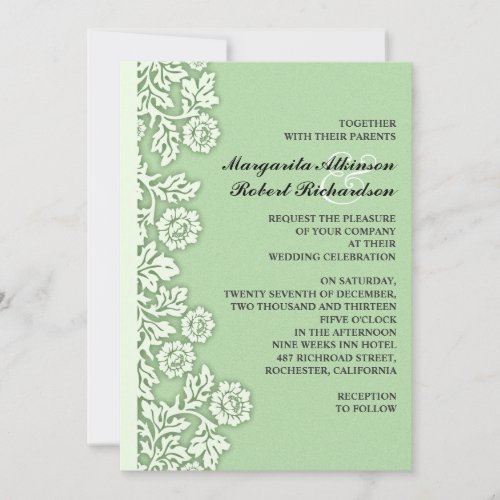 light green flourishes pretty wedding invitations